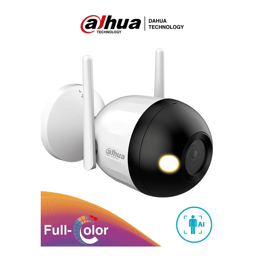 DAHUA F2C-LED - Cámara IP Bullet Wifi de 2 Megapíxeles/ Full Color/ Microfono Integrado/ 30 Mts de Luz Visible/ Ranura para MicroSD/ Lente 2.8mm/ IA con Detección de Humanos/ IP67