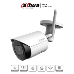 DAHUA IPC-HFW1430DS-SAW - Camara IP Bullet Wifi de 4 Megapixeles/ Lente de 2.8mm/ 90 Grados de Apertura/ H.265+/ IR de 30 Metros/ Microfono Integrado/ Ranura para MicroSD/ Metalica/ IP67/ DWDR/ Videoanaliticos con SMD/