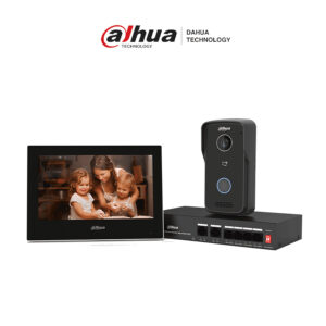 DAHUA KTP03-V2 - Kit de Videportero IP/ Monitor de 7 Pulgadas. Frente de Calle y Switch PoE/ 6&1 E&S de Alarma/ Frente de Calle IP65/ IR/ Apertura Remota / Switch de 4 Puertos PoE 10/100/ 2 Puertos Uplink/ Controla 1 Puerta/
